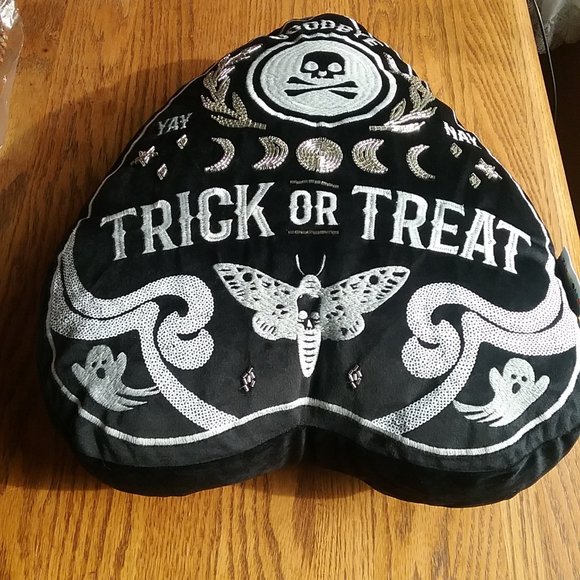 NWT Black Velvet Goth Boho Oija Embellished Pillow - Picture 6 of 16